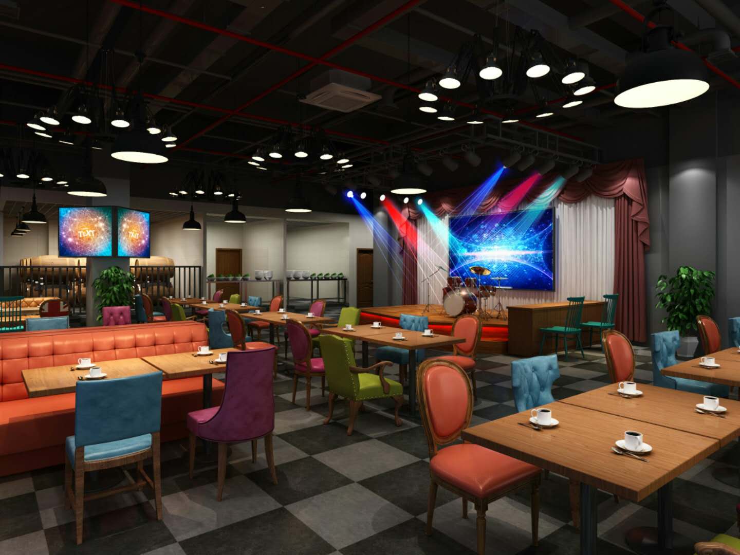 华尔兹音乐餐吧装修效果图（含平面图）